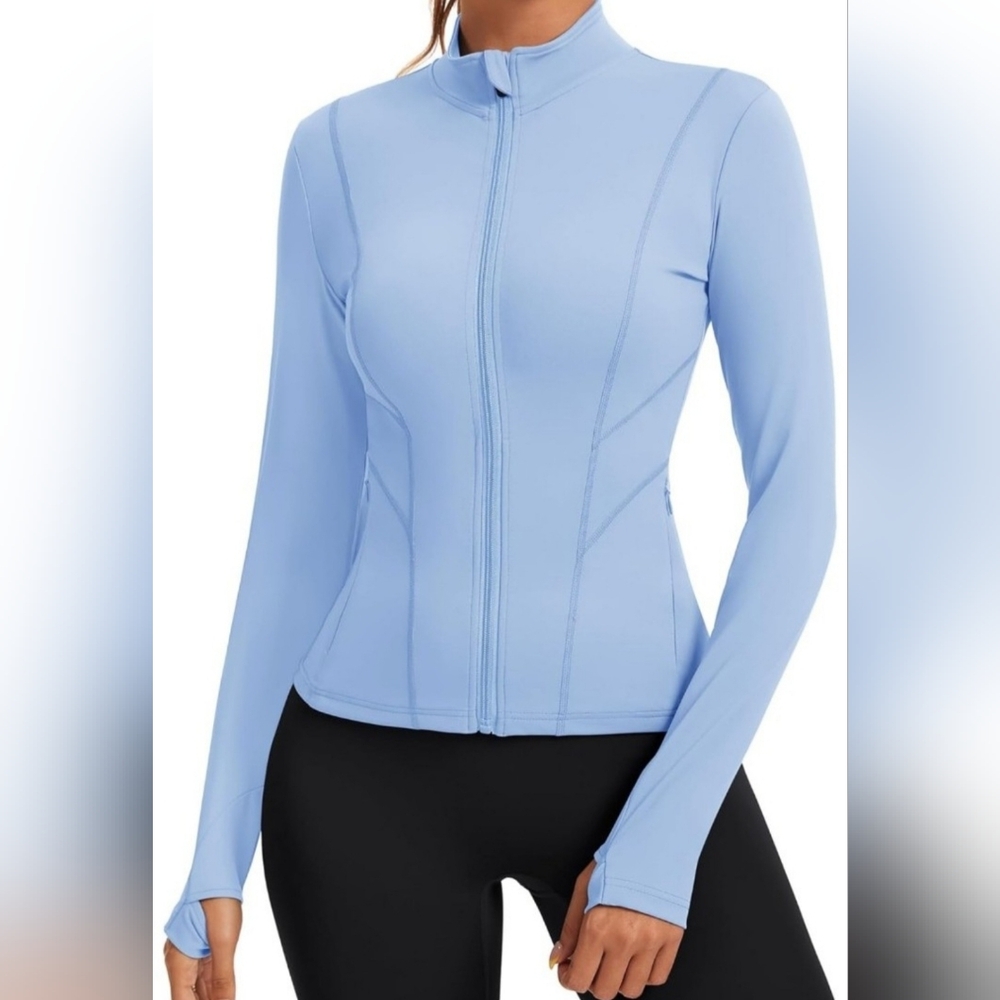 Rapbin Women's Sky Blue Active Zip-Up Jacket with Slim Fit Size S